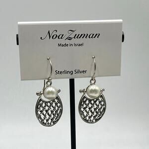 Noa Zuman Israel Designer Sterling‎ Silver White Freshwater Pearl Earrings New